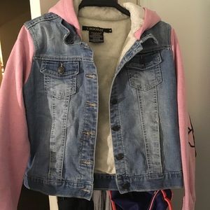 Girls half denim half pink sweater jacket